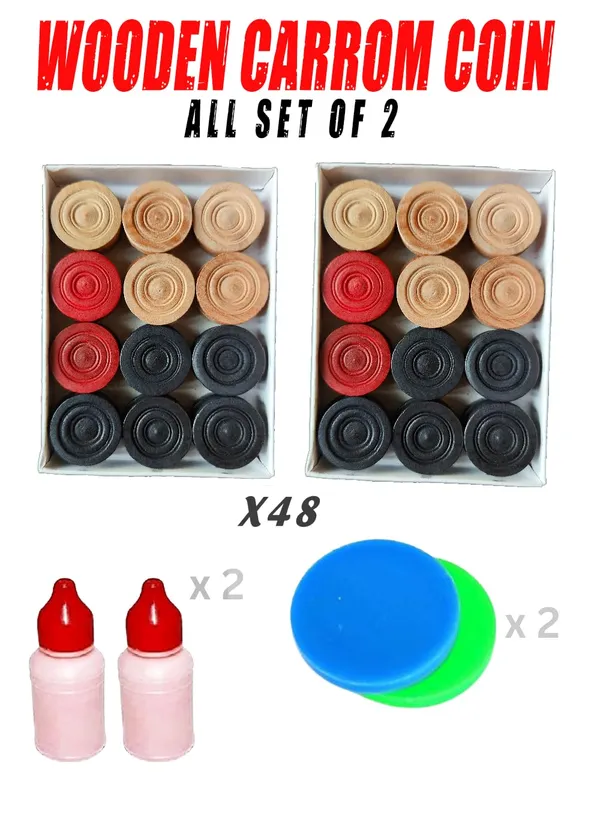 Premium_Wooden_Carrom_Coins,_Set_Of_2,_With_2_Strikers_And_2_Carrom_Powders