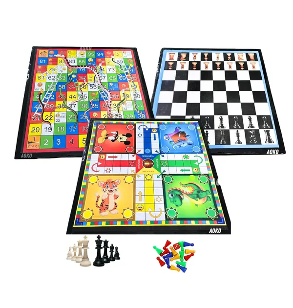 Particle_Board_Game_Ludo_+_Chess_+_Snake_&_Ladders_3_In_1_Combo_With_Two_Sets_Of_Ludo_Coins_+_Dice_&_Chessmen_Coins_For_Party_&_Fun_Board_Game,_Lightweight