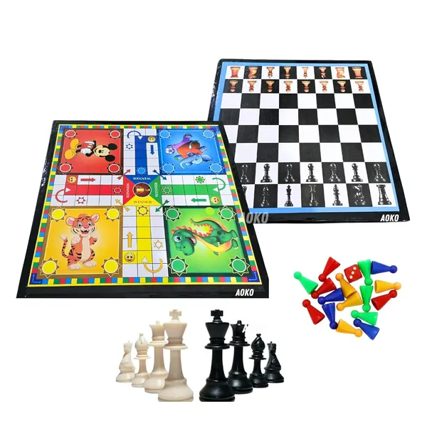 Wooden_Ludo_And_Chess_Board_2_In_1_With_Coins_One_Side_Chess_And_Opposite_Side_Ludo_For_2_To_4_Players_(12_X_12_Inches)_Party_&_Fun_Games_Board_Game