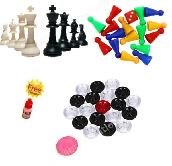 Ludo,_Chess_Goti_With_Dice,_Acrylic_Carrom_Coin_With_Striker_And_Powder