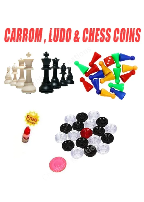 Ludo,_Chess_Goti_With_Dice,_Acrylic_Carrom_Coin_With_Striker_And_Powder