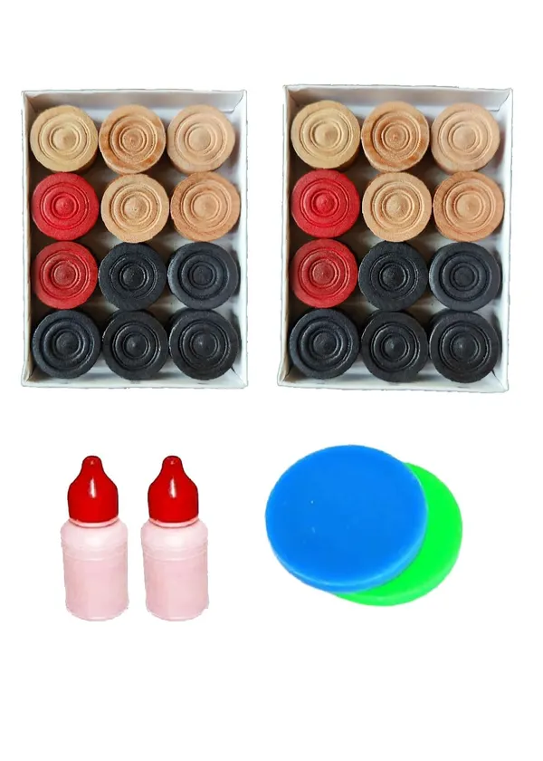 Premium_Wooden_Carrom_Coins,_Set_Of_2,_With_2_Strikers_And_2_Carrom_Powders
