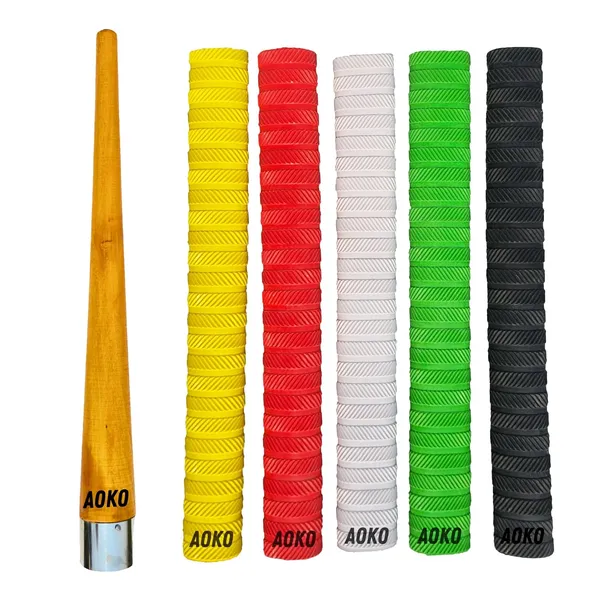 Premium_Cricket_Bat_Handle_Rubber_5_Grips_For_Enhanced_Performance_With_Better_Shock_Absorption_And_1_Wooden_Gripper_Cone_(Pack_Of_6)