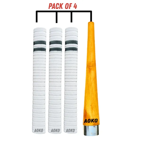 Premium_Cricket_Bat_Handle_Rubber_3_Grips_For_Enhanced_Performance_With_Better_Shock_Absorption_And_1_Wooden_Gripper_Cone_(Pack_Of_4)