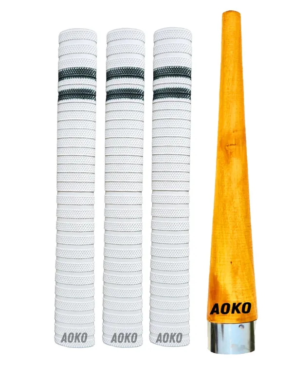 Premium_Cricket_Bat_Handle_Rubber_3_Grips_For_Enhanced_Performance_With_Better_Shock_Absorption_And_1_Wooden_Gripper_Cone_(Pack_Of_4)
