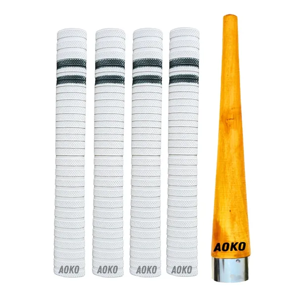 Cricket_Bat_Handle_Rubber_4_Grips_For_Enhanced_Performance_With_Better_Shock_Absorption_And_1_Wooden_Gripper_Cone_(Pack_Of_5)