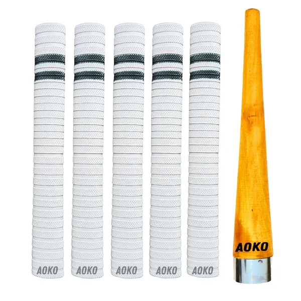 Cricket_Bat_Handle_Rubber_5_Grips_For_Enhanced_Performance_With_Better_Shock_Absorption_And_1_Wooden_Gripper_Cone_(Pack_Of_6)