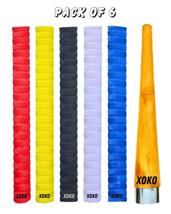 Premium_Cricket_Bat_Handle_Rubber_5_Grips_For_Enhanced_Performance_With_Better_Shock_Absorption_And_1_Wooden_Gripper_Cone_|Pack_Of_6|