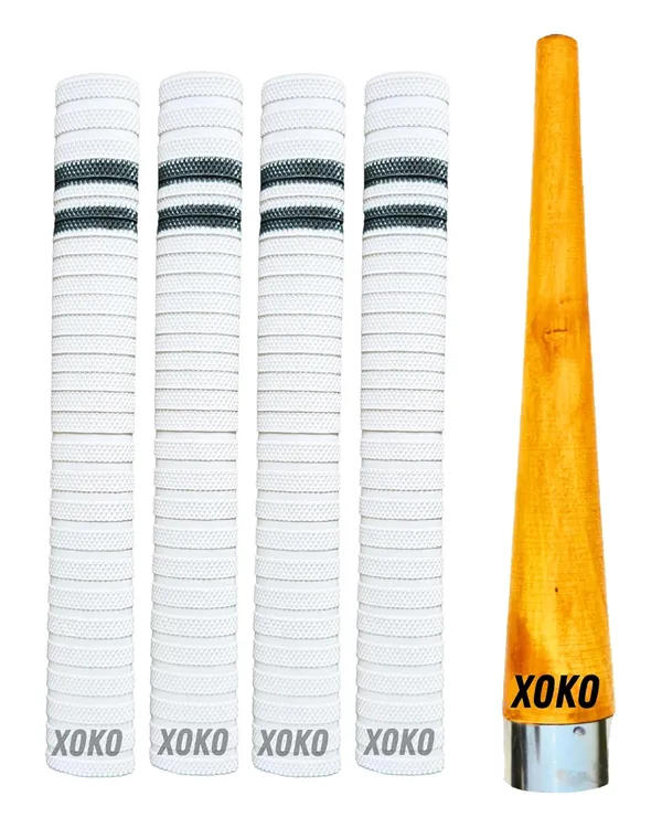 Cricket_Bat_Handle_Rubber_4_Grips_For_Enhanced_Performance_With_Better_Shock_Absorption_And_1_Wooden_Gripper_Cone_(Pack_Of_5)