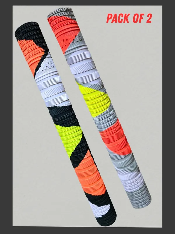 Cricket_Bat_Grip,_Multi-Coloured_Non-Slip_Textured_Rubber_Handle,_Black,_Orange,_Yellow,_White_And_Grey