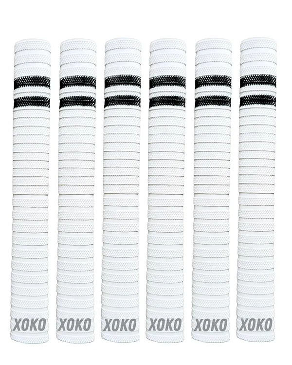 Cricket_Bat_Handle_Grips,_White_With_Black_Stripes,_Enhanced_Performance,_Shock_Absorbing_(White_Pack_Of_6)
