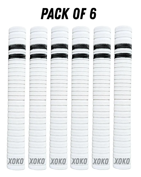 Cricket_Bat_Handle_Grips,_White_With_Black_Stripes,_Enhanced_Performance,_Shock_Absorbing_(White_Pack_Of_6)