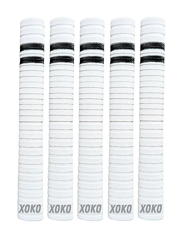 Cricket_Bat_Handle_Grips,_White_With_Black_Stripes,_Enhanced_Performance,_Shock_Absorbing_(White_Pack_Of_5)