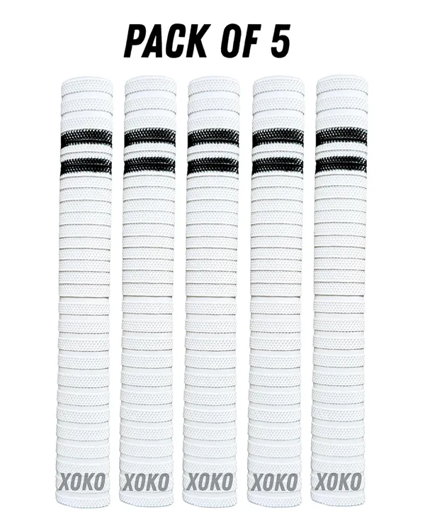 Cricket_Bat_Handle_Grips,_White_With_Black_Stripes,_Enhanced_Performance,_Shock_Absorbing_(White_Pack_Of_5)