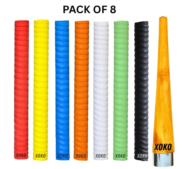 Product_Summary:_Cricket_Bat_Handle_Grip,_Premium_Anti-Slip_Rubber_Material,_8-Pack_Multi-Color_Collection_With_Orange,_Red,_Yellow,_Blue,_Green,_White,_Black,_7_Grips_With_1_Wooden_Cone