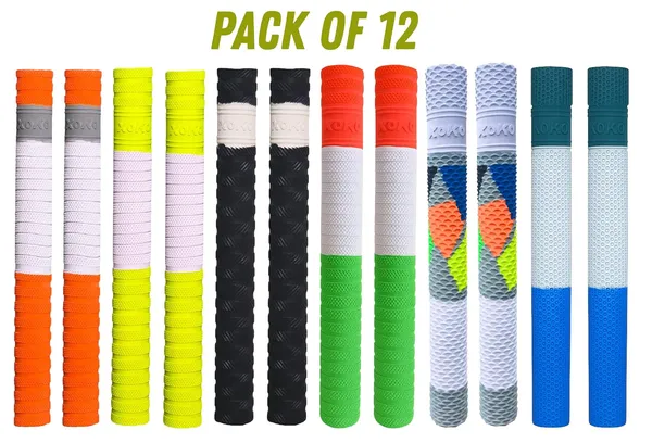 Cricket_Bat_Cone_Grips_Set,_Multicolor_Pattern,_Stainless_Steel_Clamp,_Professional_Sports_Equipment,_12_Grips_And_1_Wooden_Cone