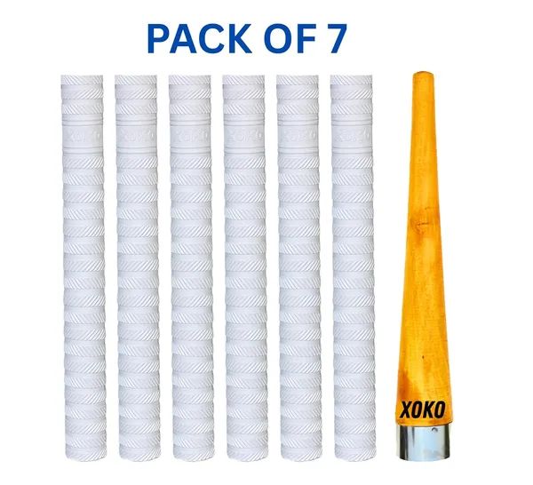 Premium_Cricket_Bat_Handle_Grip_Set,_Anti-Slip_Rubber_Material,_White_,_6_Grips_With_1_Wooden_Cone