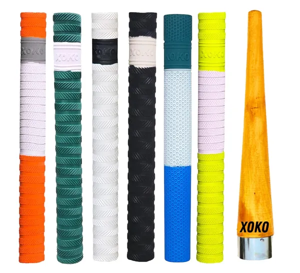 Premium_Cricket_Bat_Handle_Grip_Set,_Anti-Slip_Rubber_Material,_Multi-Color_Collection_With_Orange,_Green,_White,_Black,_Blue,_Yellow,_6-Pack_And_Wooden_Cone