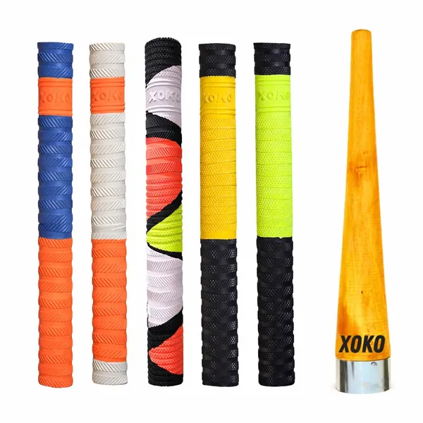Premium_Cricket_Bat_Handle_Grip_Set,_Dynamic_Texture,_5_Multicolor_Performance_Grips_With_Wooden_Cone,_Enhanced_Shock_Absorption,_Pack_Of_6