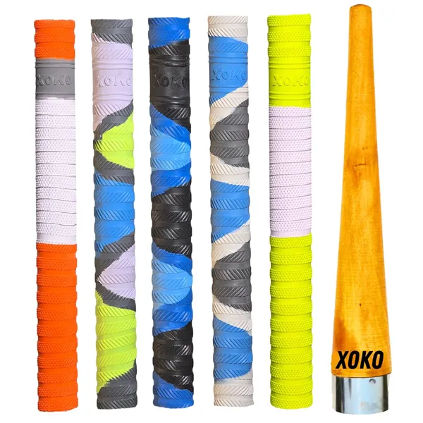 Premium_Cricket_Bat_Handle_Grips_Set,_Dynamic_Texture,_5_Multi-Color_Performance_Grips_With_Wooden_Cone,_Enhanced_Shock_Absorption,_Pack_Of_6