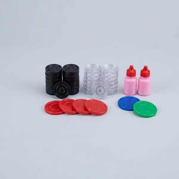 40_Ps._Acrylic_Carrom_Coin._18_Black/_18_White_&_4_Red._With_2_Strikers_And_2_Powder.