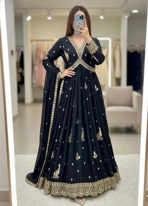 Black_Chinon_Silk_Aliya-Cut_Gown_For_Women