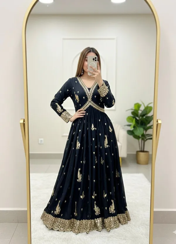 Black_Chinon_Silk_Aliya-Cut_Gown_For_Women