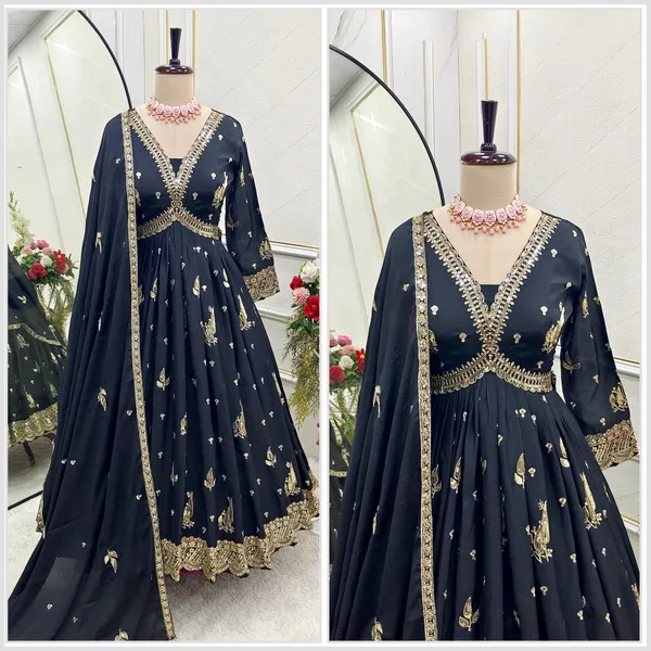 Black_Chinon_Silk_Aliya-Cut_Gown_For_Women