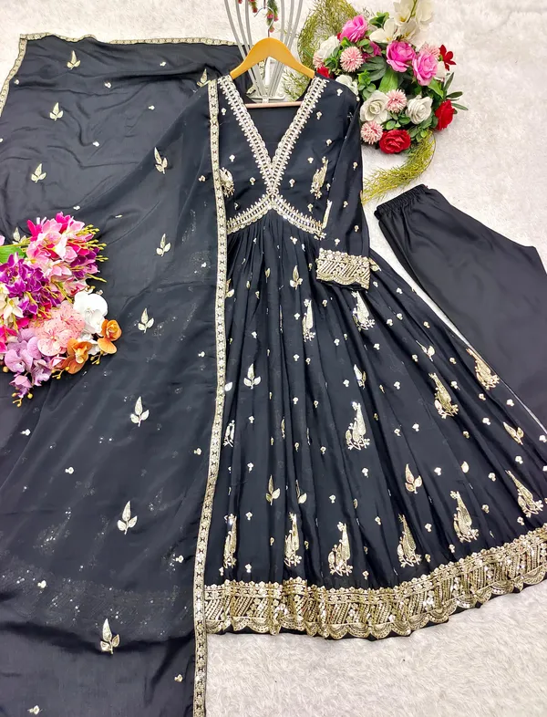 Black_Chinon_Silk_Aliya-Cut_Gown_For_Women