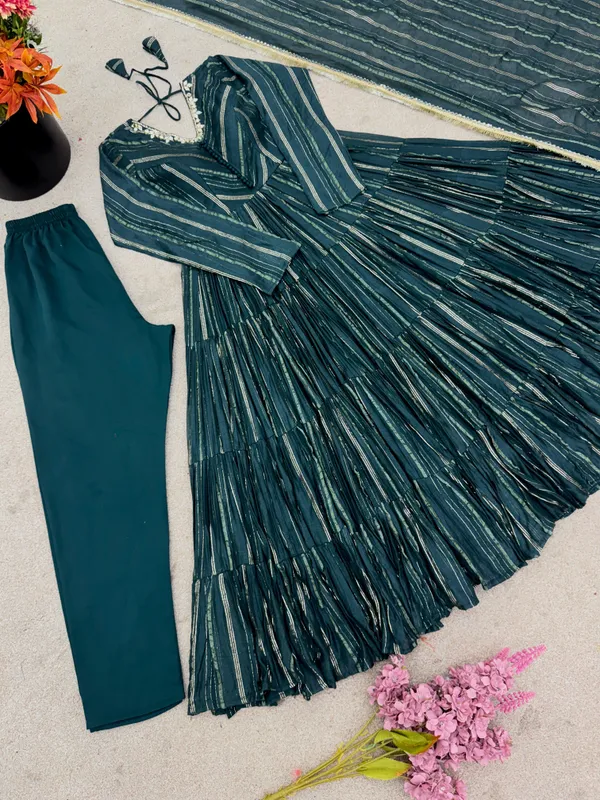 Green_Mal_Chanderi_Ethnic_Wear_Ruffle_Gown_For_Women