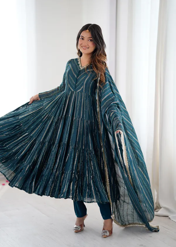 Green_Mal_Chanderi_Ethnic_Wear_Ruffle_Gown_For_Women