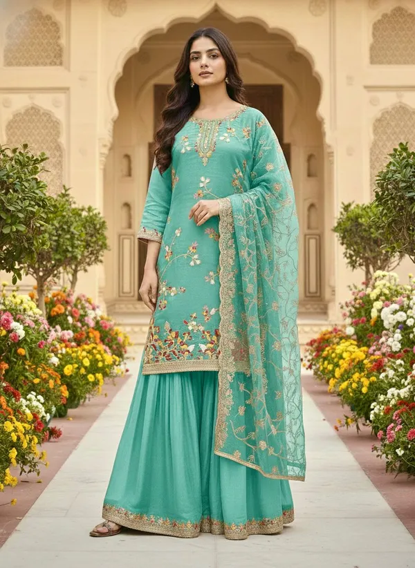 Light_Green_Gmy_Silk_Kurti_With_Dupatta_And_Bottom_Wear_For_Women