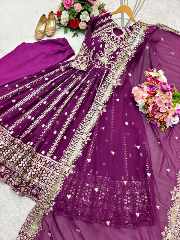 Purple_Faux_Georgette_Gown_With_Dupatta_And_Bottom_Wear_For_Women