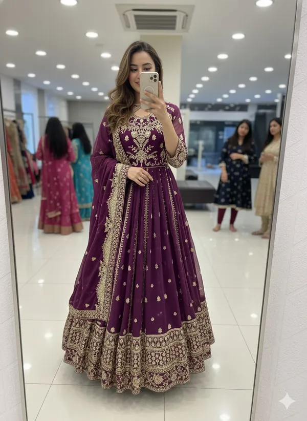 Purple_Faux_Georgette_Gown_With_Dupatta_And_Bottom_Wear_For_Women