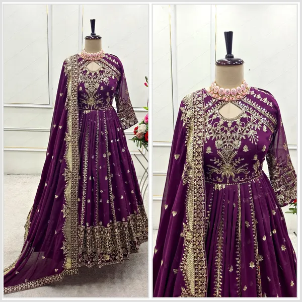 Purple_Faux_Georgette_Gown_With_Dupatta_And_Bottom_Wear_For_Women