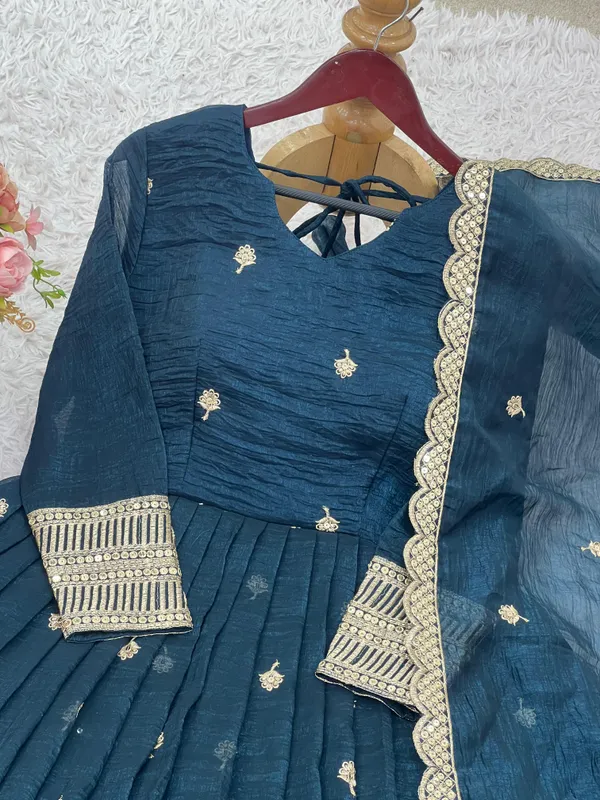 Blue_Crunchy_Fabric_Flared_Kurti_With_Dupatta_And_Bottom_Wear_For_Women