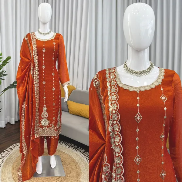 Orange_Frendy_Silk_Kurti_With_Dupatta_And_Bottom_Wear_For_Women