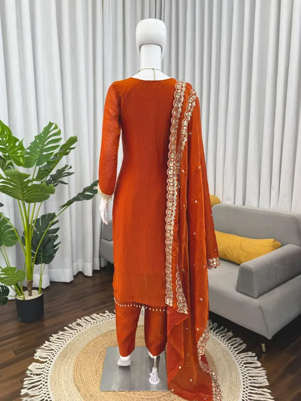 Orange_Frendy_Silk_Kurti_With_Dupatta_And_Bottom_Wear_For_Women
