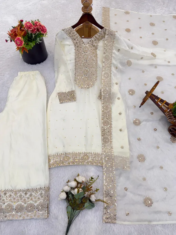 White_Pure_Frendy_Silk_Kurti_With_Dupatta_And_Bottom_Wear_For_Women