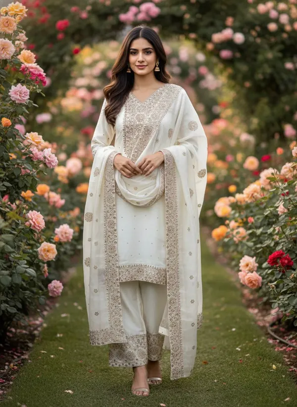 White_Pure_Frendy_Silk_Kurti_With_Dupatta_And_Bottom_Wear_For_Women
