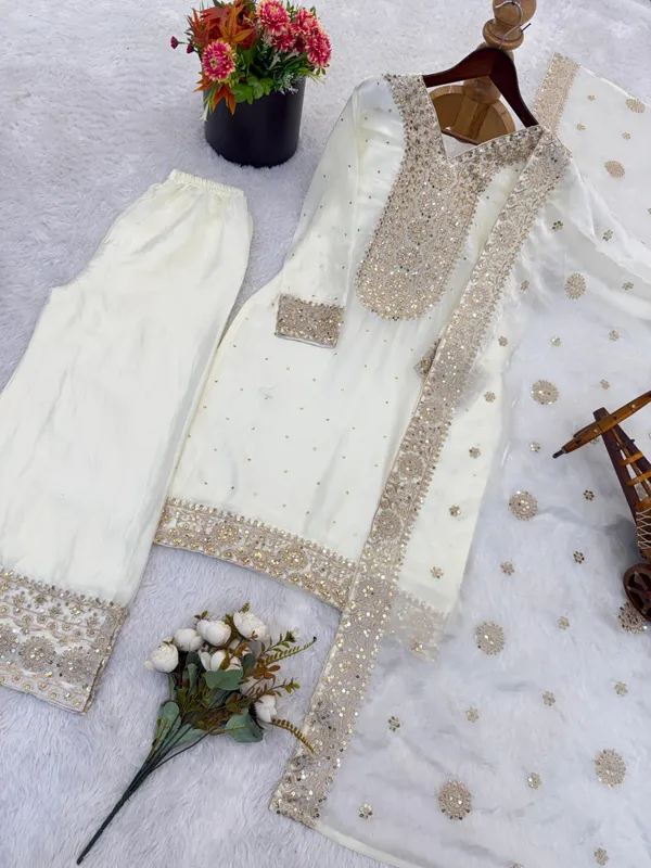 White_Pure_Frendy_Silk_Kurti_With_Dupatta_And_Bottom_Wear_For_Women