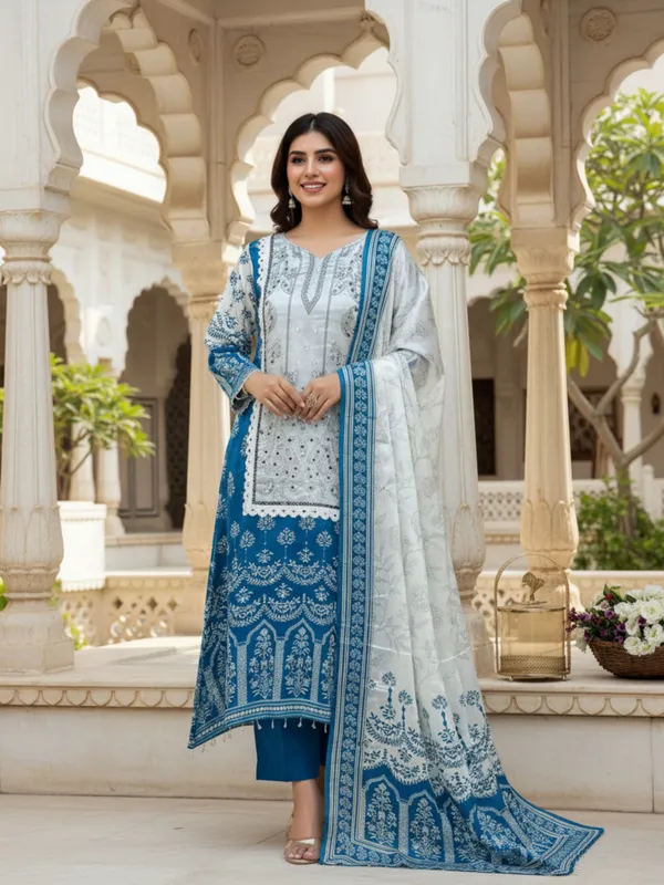 White_Pure_Chinon_Silk_Kurti_With_Dupatta_And_Bottom_Wear_For_Women