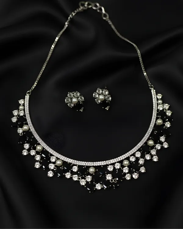 Black_The_Night_Bloom_Pearl_And_DiamondLook_Rhodium_Plated_Cubic_Zirconia_(Cz)_Choker_Set_For_Women