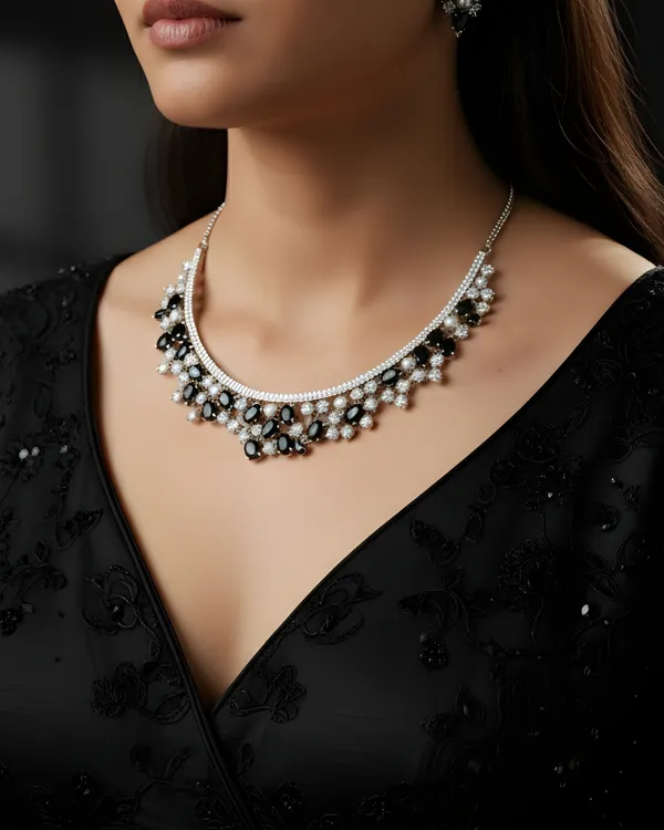 Black_The_Night_Bloom_Pearl_And_DiamondLook_Rhodium_Plated_Cubic_Zirconia_(Cz)_Choker_Set_For_Women