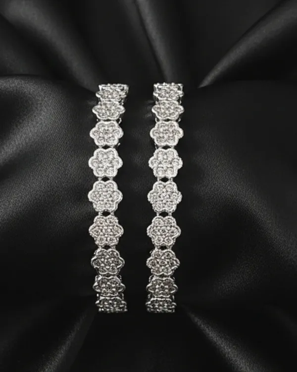 White_Dazzling_Daisy_Chain_Bangles(Set_Of_2)_For_Women