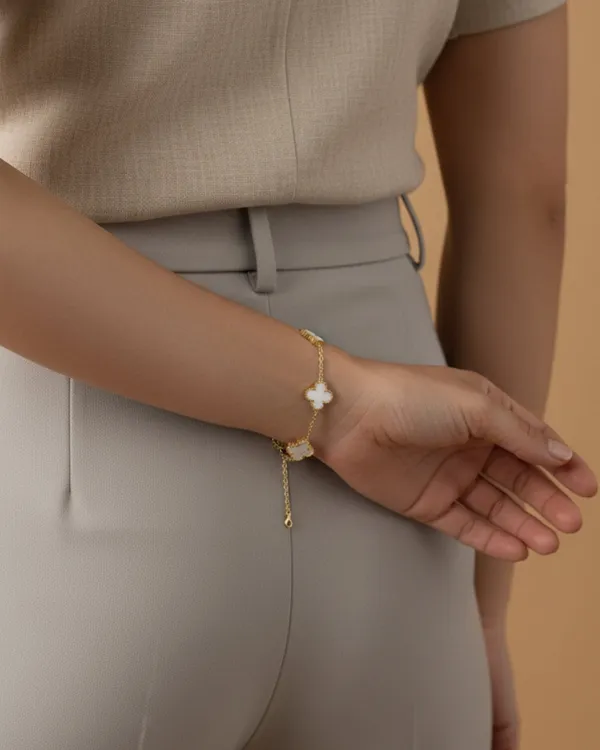 White_2_In_1_Clover_Charm_Anti_Tarnish_18K_Gold_Plated_Bracelet_&_Ancklet_For_Women