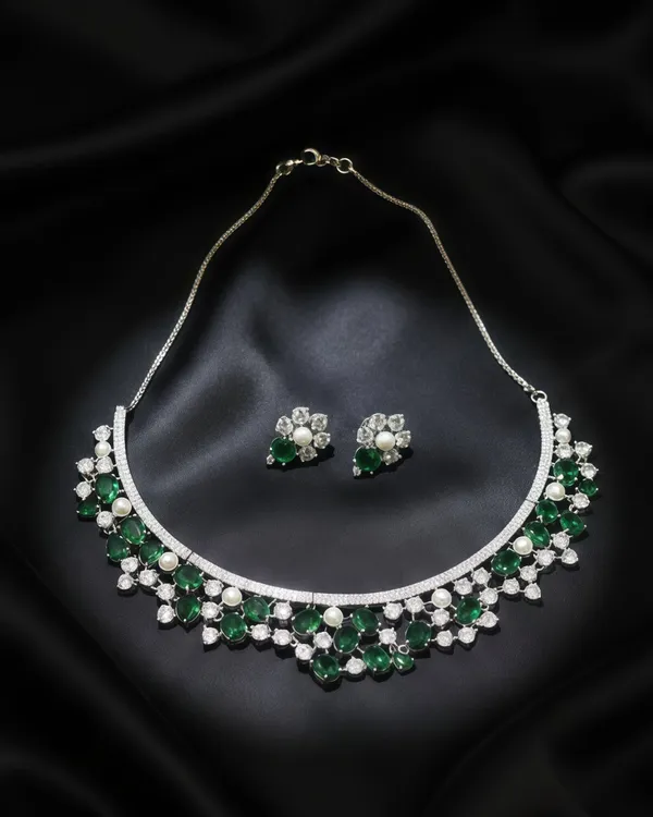 Bottle_Green_The_Night_Bloom_Pearl_&_Diamond-Look_Rhodium_Plated_Cubic_Zirconia_(Cz)_Choker_Set_For_Women