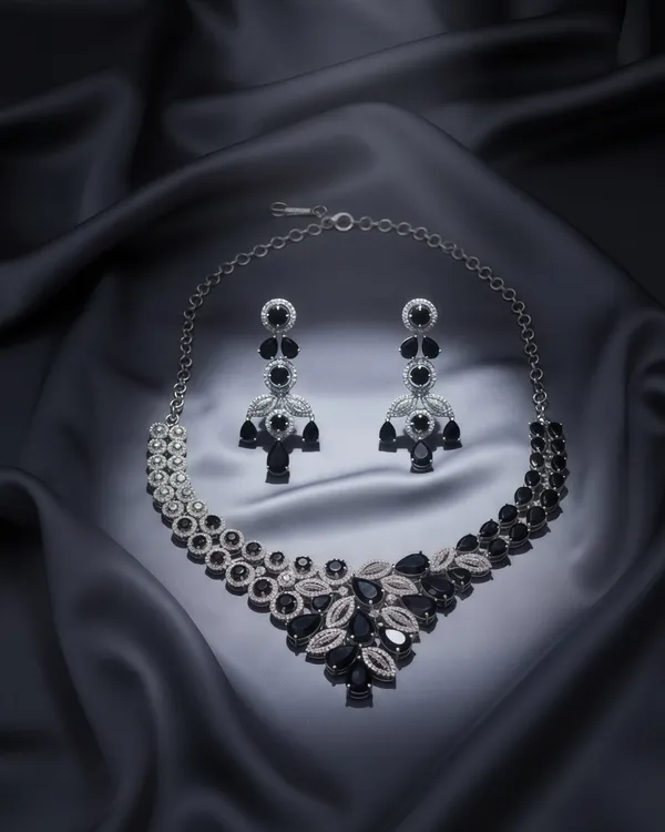 Black_Grand_Regal_Sparkle_Teardrop_With_Mangtika(Bindi)_Rhodium_Plated_Cubic_Zirconia_(Cz)_Choker_Set_For_Women
