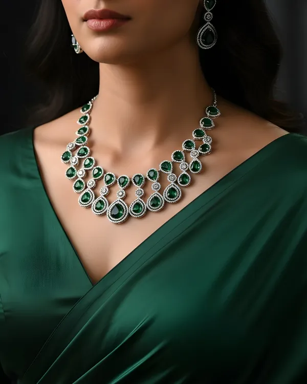 Bottle_Green_Regal_Amethyst_Teardrop_Statement_Rhodium_Plated_Cubic_Zirconia_(Cz)_Choker_Set_For_Women