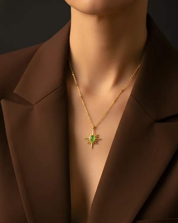 Gold_And_Green_Stone_Emerald_Ray_18K_Gold_Plated_AntiTarnish_Sunburst_Necklace_For_Women